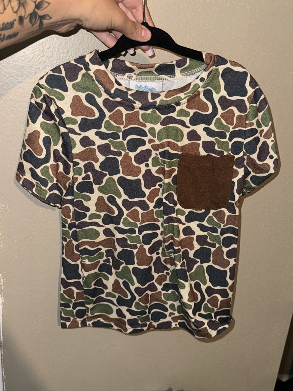 Kids Camo Short Sleeve Pocket Tee - Brown/Green - Picture 1 of 1